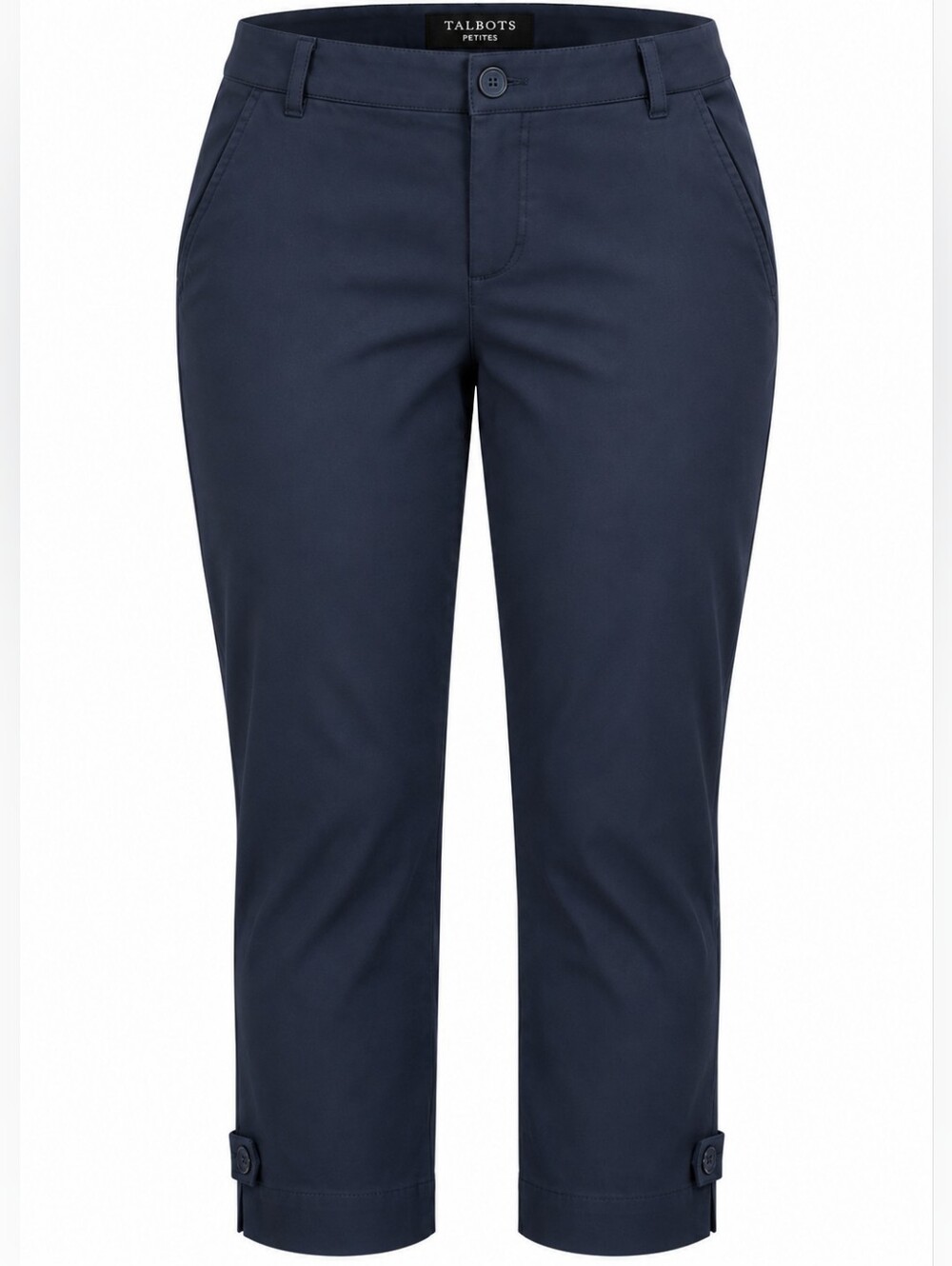 TALBOTS | Perfect‎ Crop Navy Cotton Stretch Button Tab Pants | 12 Petite
